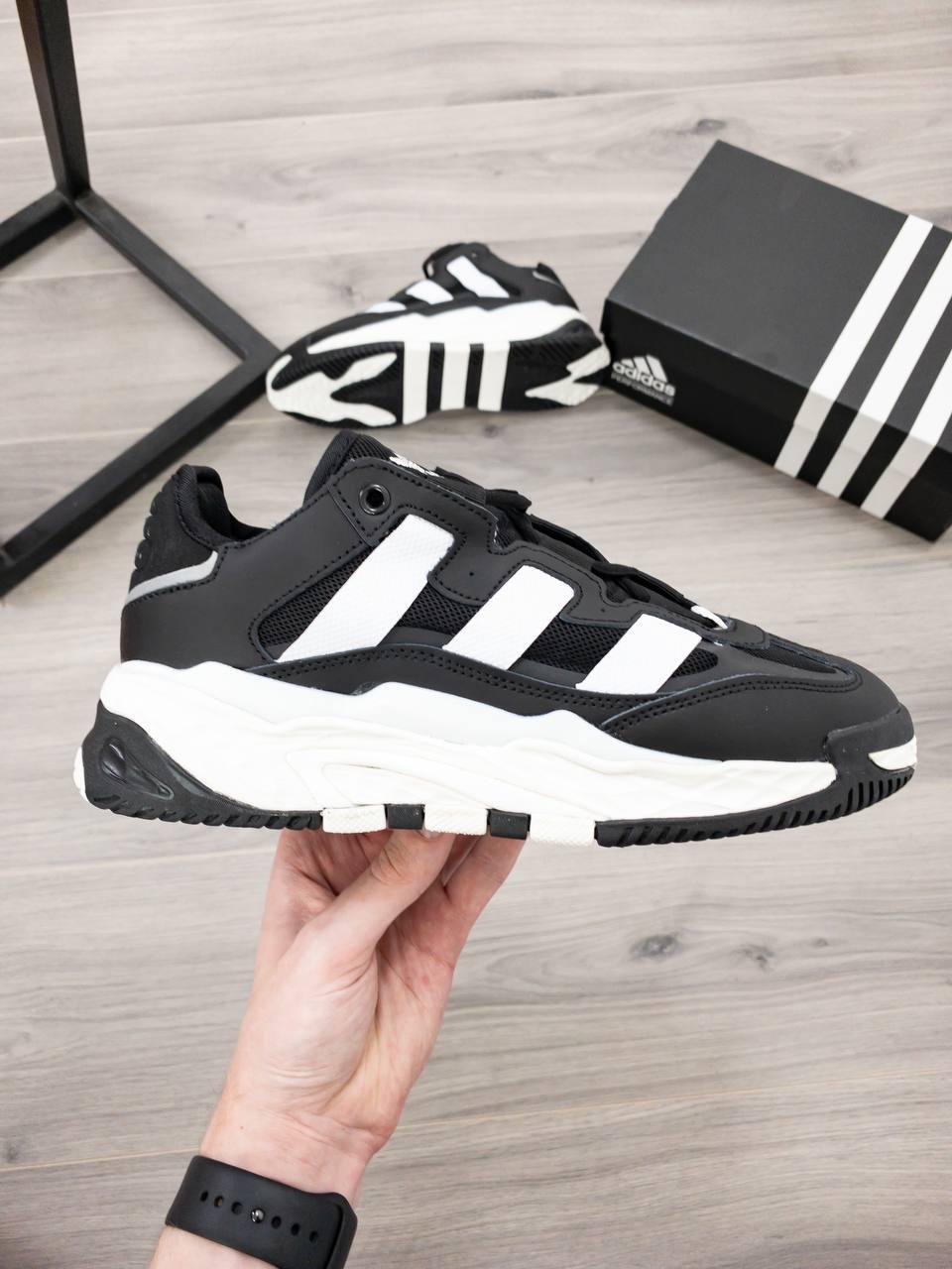 Кросівки чоловічі Adidas Niteball Black White чорно-білі демісезонні шкіряні стильні адідас найтбол