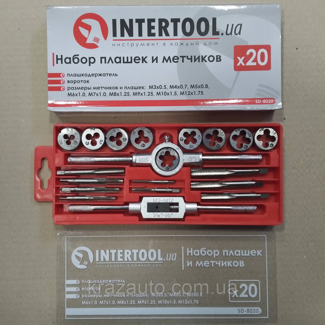Набір плашок M3-M12 і мітчиків M3-M12, 20 од. INTERTOOL SD-8020