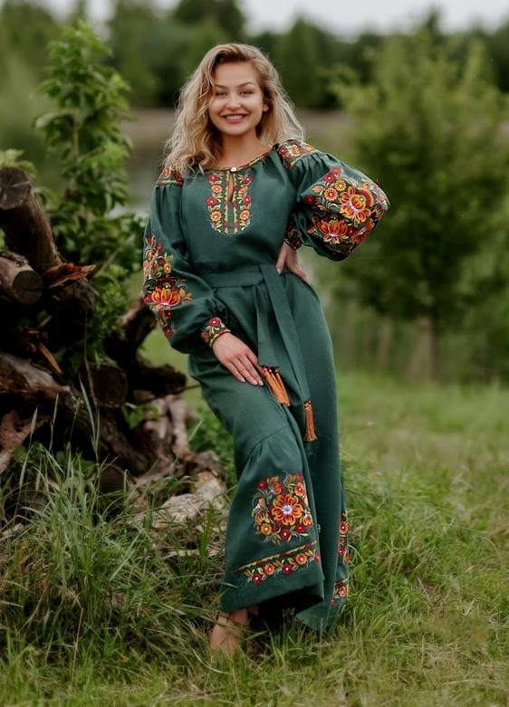 Платье Вышиванка в Пол Длинное Лен Зеленое — Купить Недорого на Bigl.ua ...