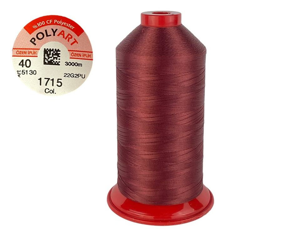 Нитка швейна поліестер POLYART(ПОЛІАРТ) N40 колір #1715 темно-червоний 3000м (ОРИГІНАЛ, ТУРЕЧЧИНА), фото 1