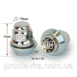 Гайка колісна 341148 Cr M14X1,50 Хром вращ.конус із виступом висота 34 мм закрита Форд кл.19 мм