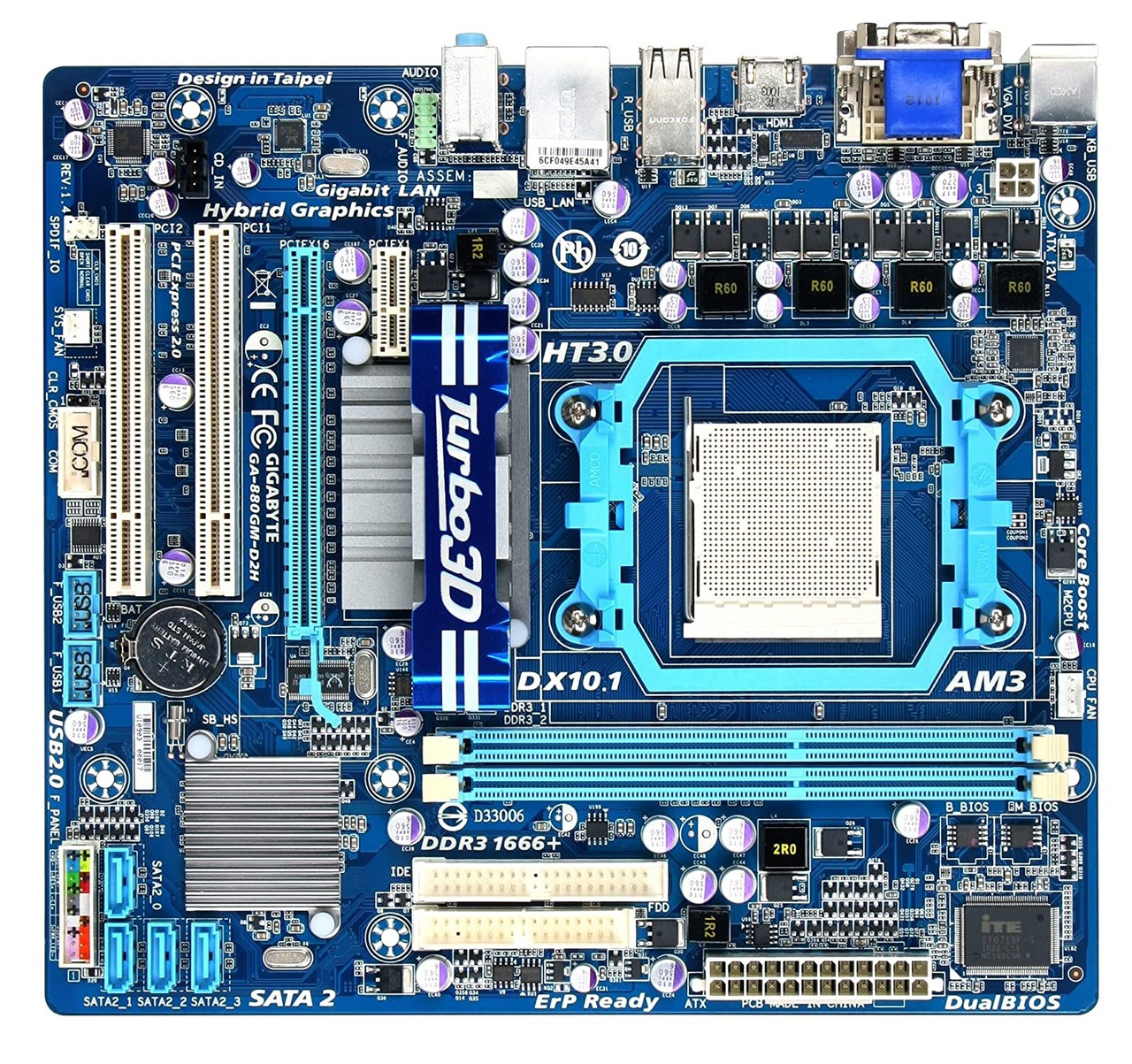 Материнська плата Gigabyte GA-880GM-D2H (rev. 1.x) Socket AM3 Гарантія 3 місяці.