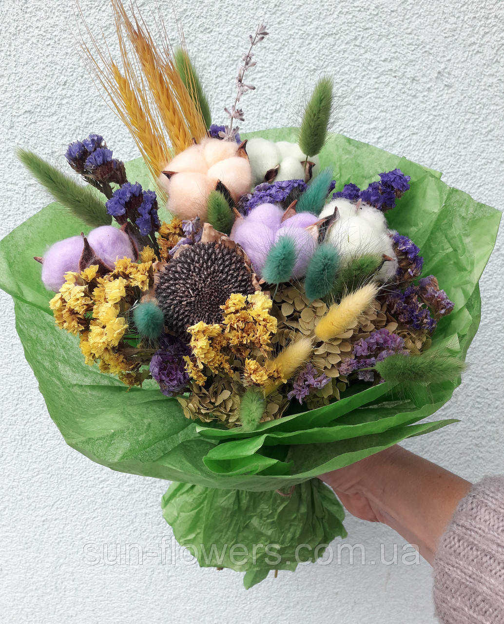Букет сухоцвіт з соняшником, фото 1
