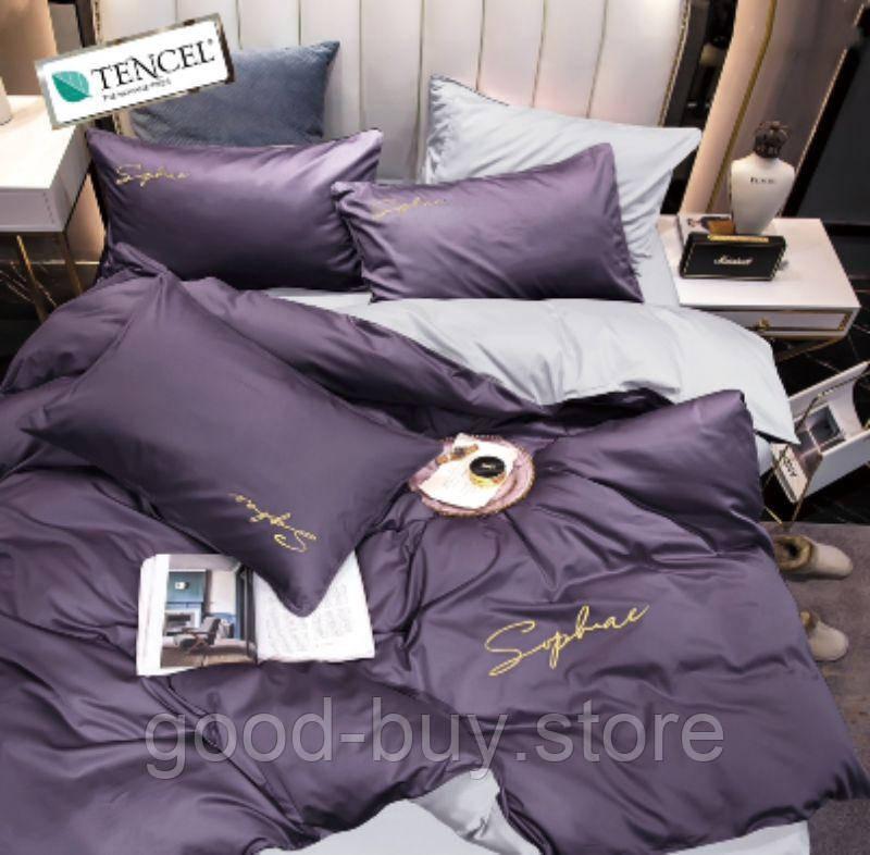 Постільна білизна тенсел Crown Purple Gray евро 200х220