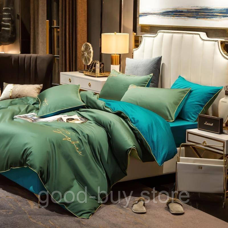 Постільна білизна тенсел Crown Green Plum Blue евро 200х220