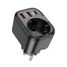 Багатофункціональний зарядний пристрій Hoco NS3 2xUSB + Type-C + розетка Чорний (6931474766168), фото 5