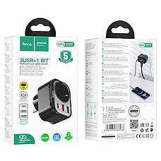 Багатофункціональний зарядний пристрій Hoco NS3 2xUSB + Type-C + розетка Чорний (6931474766168), фото 6