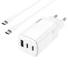 Зарядний пристрій (швидка зарядка) для телефону Hoco N16 2 х Type-C + USB 65Вт Білий (6931474747723), фото 3