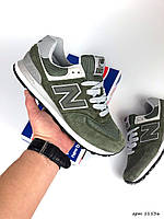 Женские замшевые темно зеленые кроссовки с сеткой New Balance 574. Нью баланс 574