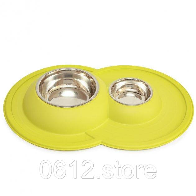 Миска металева подвійна з м'яким килимком, Geoplast "Volcano Inox", 49x33x5,5 см, фото 1