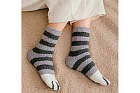 Теплые махровые носки Кошачьи лапки полосатые серые One size