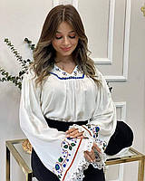 Женская вышиванка блуза белая с широкими расклешенными рукавами хлопок размер 42-48 Турция