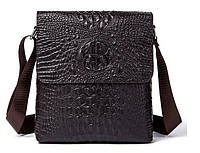 Мужская сумка через плечо вертикальная с тиснением под рептилию Vintage 14723 коричневая кожаная