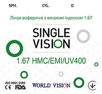 Астигматические линзы для очков с высоким индексом 1.67 (утонченные) покрытия HMC,EMI и UV400