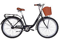 Сталевий міський велосипед 26" з планетарною втулкою та переднім кошиком Dorozhnik LUX PH 2022 чорний