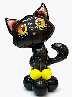 Фольгированная фигура Кот черный на стойке из воздушных шаров