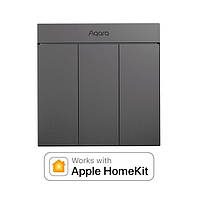 Вимикач Aqara Smart Wall Switch H1M Neutral MARS-Tech Zigbee 3.0 Apple HomeKit (з нульовою лінією) Три клавіші - Світло-сірий (ZNQBKG26LM)