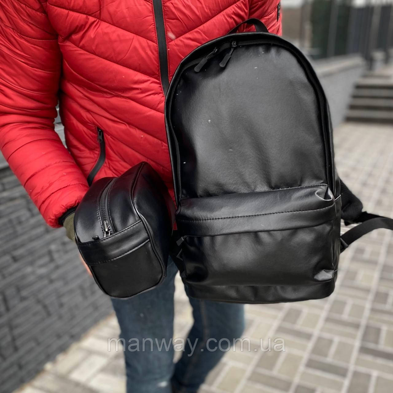 Чоловічий чорний рюкзак косметичка органайзер екошкіра Town Style Jupiter 1.0