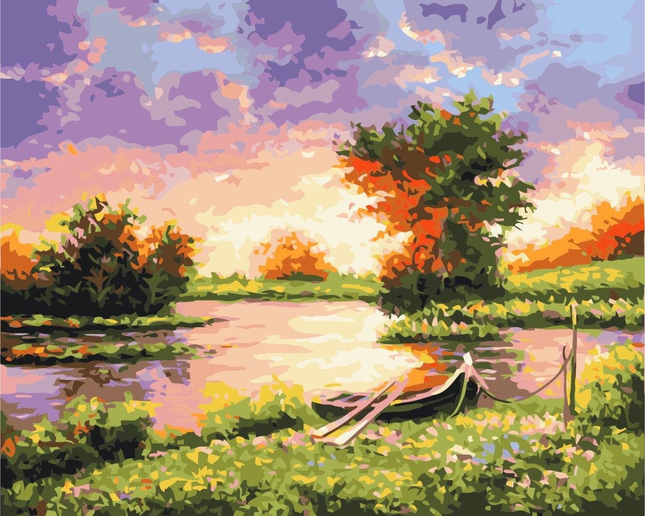Картина за номерами Захід сонця на озері 40х50 Набір для розпису малювання за цифрами на полотні Brushme BS9923