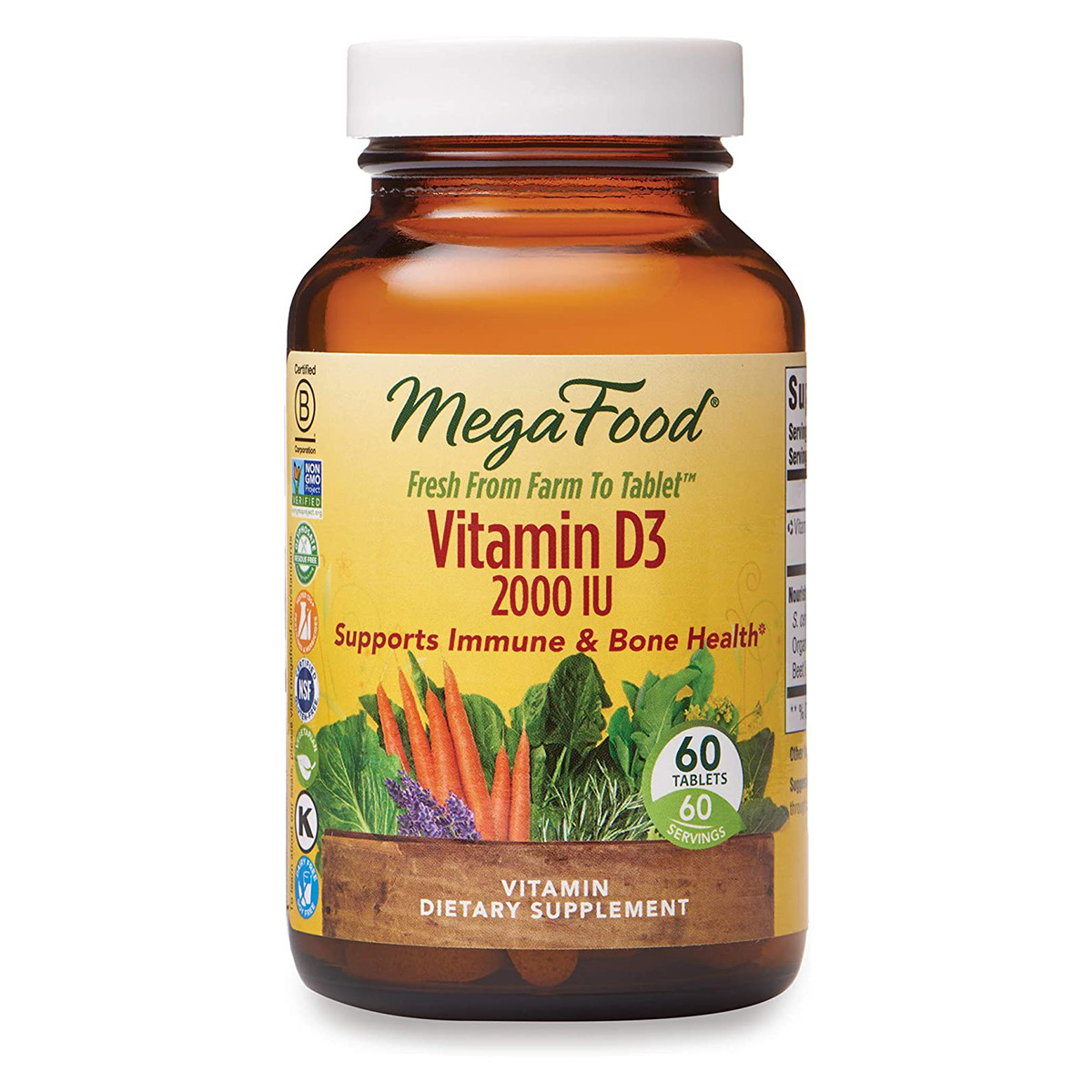 Витамин D3 2000 IU, Vitamin D3, MegaFood, 60 Таблеток — Купить Недорого ...