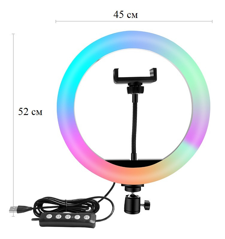 Большая кольцевая светодиодная лампа 45см RGB USB - для Селфи Блогера - с Держателем для телефона (1021) - фото 4 - id-p1796960324