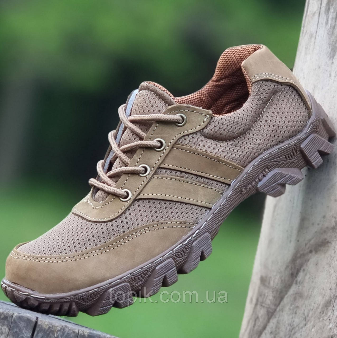 Тільки 43р і 44р! Повномірні! Кросівки шкіряні чоловічі літні койот сітка (Код: 3023), фото 1