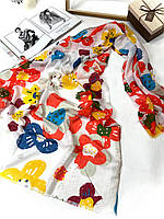 Женский легкий весенний цветастый шарфик 70*180 см Белый