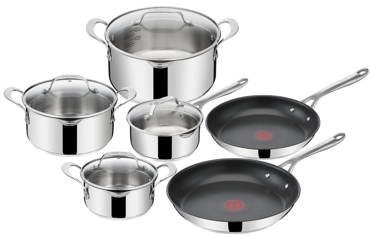 Набір посуду TEFAL Jamie Oliver Cook's Direct з 10 предметів (E304SA55) каструлі та сковорідки