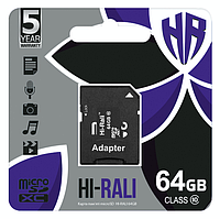 Карта пам'яті MicroSDHC 64GB UHS-I Class 10 Hi-Rali + SD-adapter