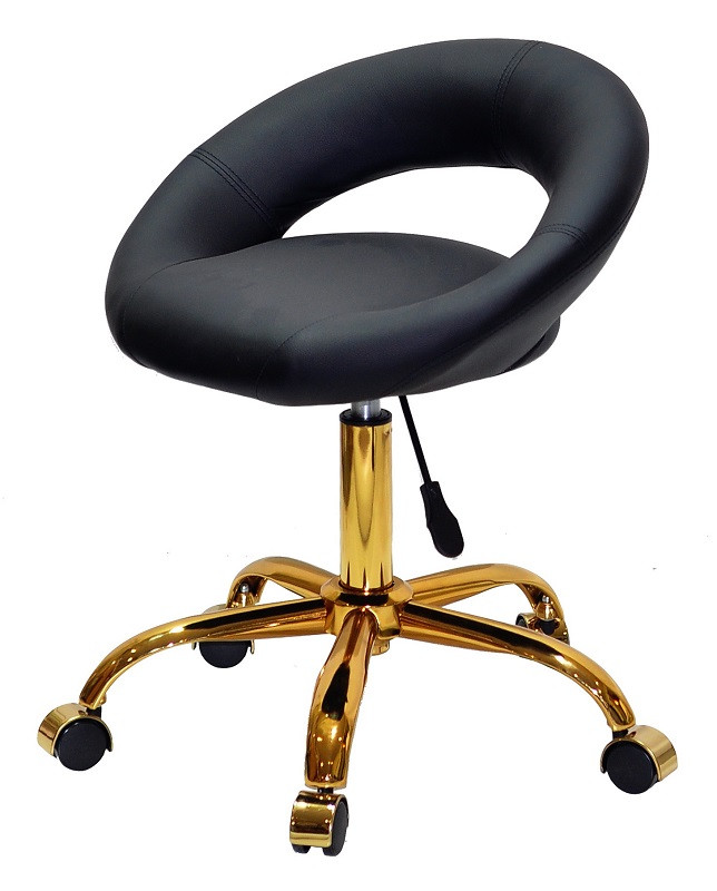 Круглий стілець Holy (Холі) шкірозамінний чорний GD-Office на золотій базі з колесами, фото 1