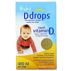 Ddrops, Для дітей, рідкий вітамін D3, 400 МО, 90 крапель, 2,5 мл (0,08 рідкої унції)