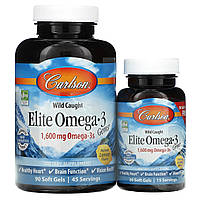 Carlson Labs, Wild Caught, Elite Omega-3 Gems, отборные омега-3 кислоты, натуральный лимонный вкус, 800 мг,