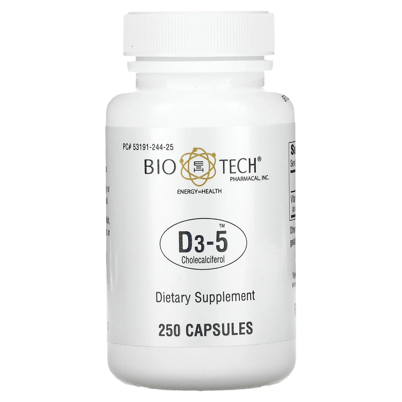 Bio Tech Pharmacal, D3-5 холельціферол, 250 капсул BTP-09470, Київ, фото 1