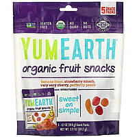 YumEarth, Органические фруктовые снеки, 5 упаковок, вес каждой 19,8 г (0,7 унции) Киев