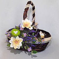 Великодній декор для великого кошика "Магнолія" з декорованою стрічкою. Стрічка з квітами, Великдень 2023