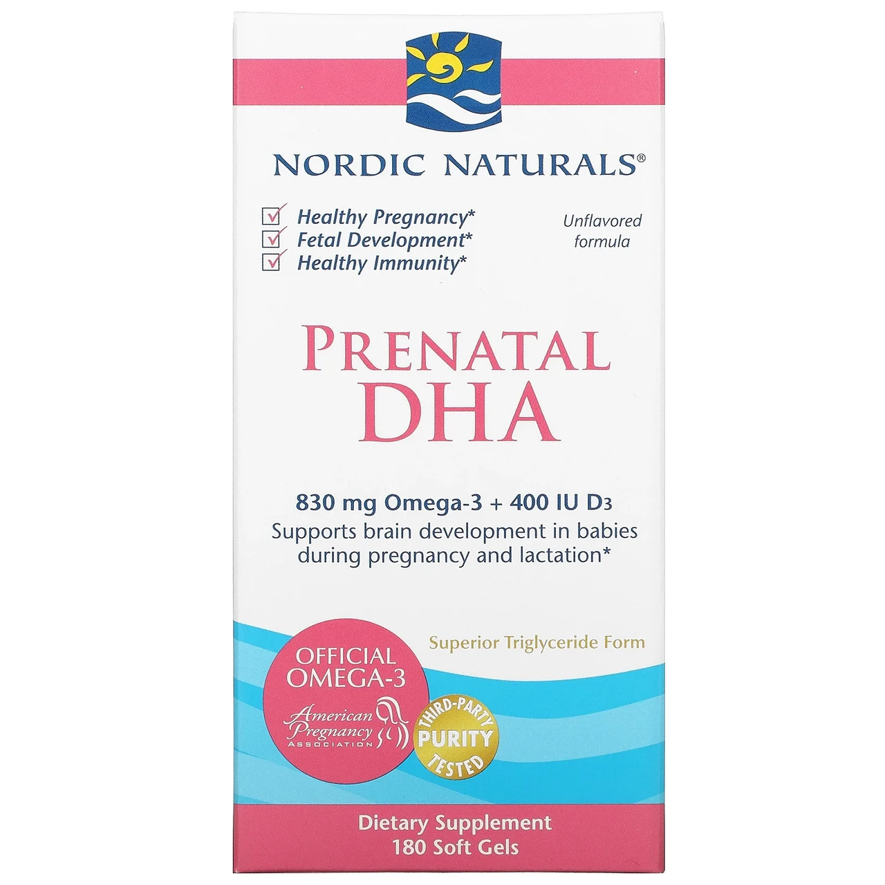 Nordic Naturals, ДГК для вагітних, формула без ароматизаторів, 500 мг, 180 желатинових капсул