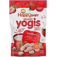 Happy Family Organics, Organic Yogis, органические снеки из сублимированного йогурта с фруктами, с клубникой,