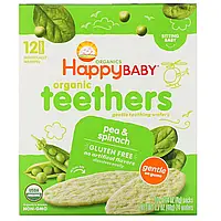 Happy Family Organics, Organic Teethers, вафли для мягкого прорезывания зубов у сидящих малышей, горох и Киев