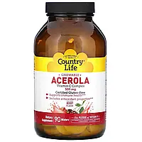 Country Life, Chewable Acerola Complex Vitamin C, Berry, 500 mg, 90 Wafers