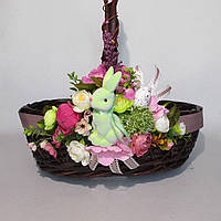 Прикраса, декор для кошика, стрічка з квітами, кроликом 20*30 см. Великдень 2023