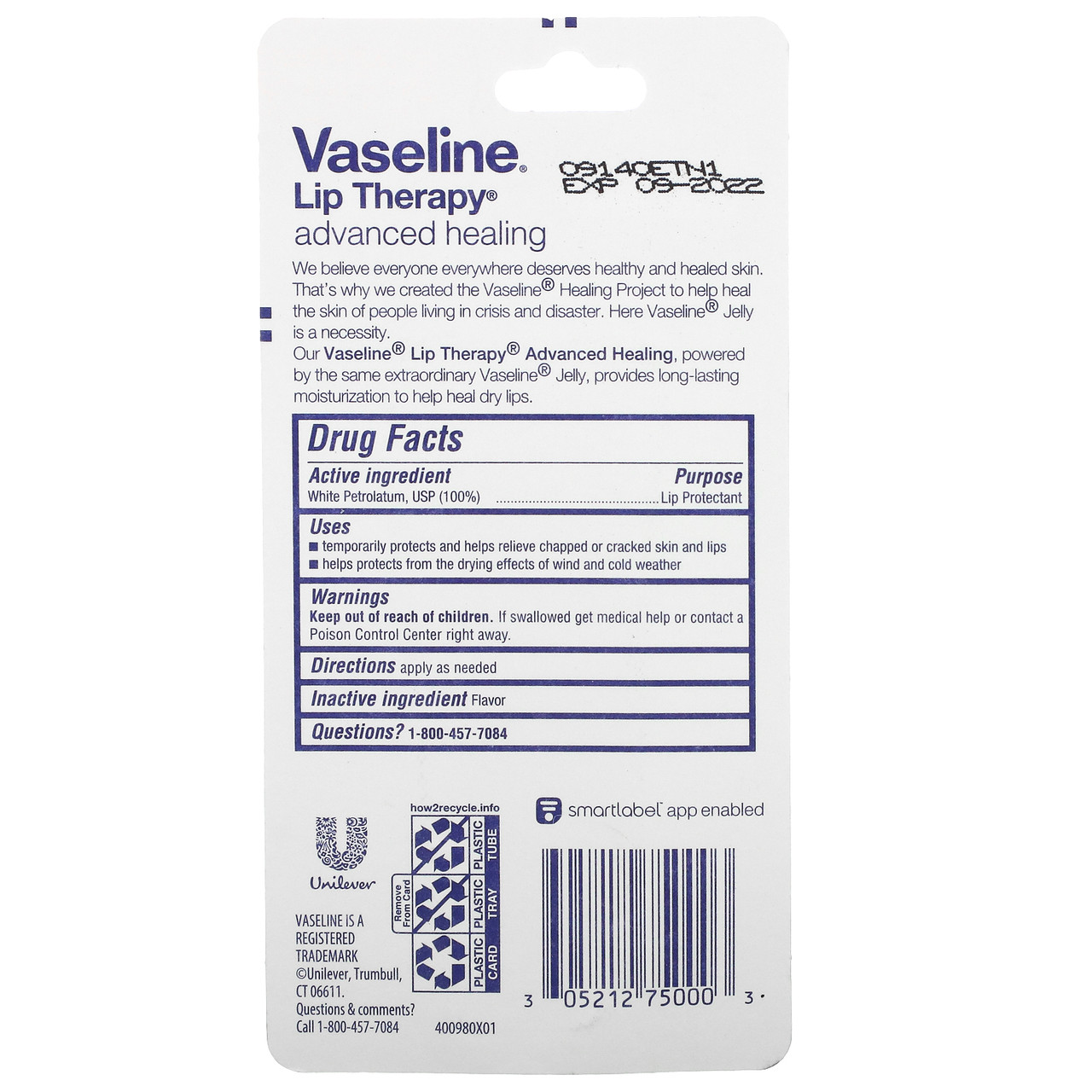 Vaseline, Lip Therapy, улучшенное заживление, средство для губ, 10 г (0,35 унции) Киев - фото 3 - id-p1199377048