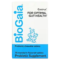 BioGaia, Gastrus, пробиотики для здоровья кишечника, со вкусом мандарина, 30 жевательных таблеток