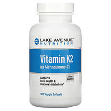 Lake Avenue В, Вітамін K2 (у вигляді менахинона-7), 50 мкг, 360 рослинних м'яких таблеток