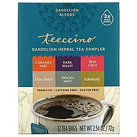 Teeccino, Пробник травяного чая с одуванчиком, 6 вкусов, без кофеина, 12 чайных пакетиков, 72 г (2,54 унции)