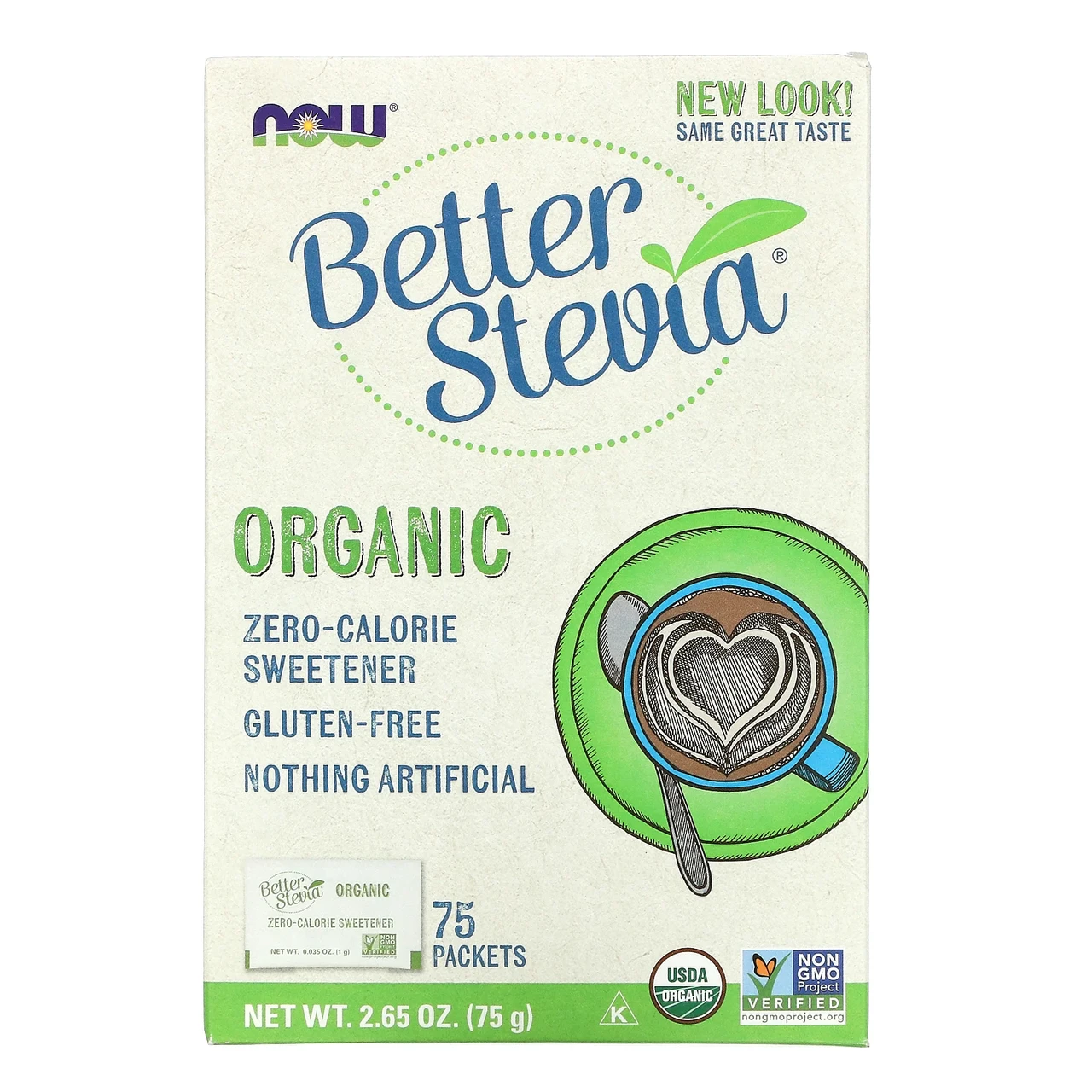 Now Foods, Органічна продукція, BetterStevia, Некалорійний підсолоджувач, 75 пакетиків, 2,65 унції (75 г), Київ