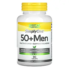 Super Nutrition, SimplyOne, потрійний мультивітамін для чоловіків віком старше 50 років, без заліза, 90