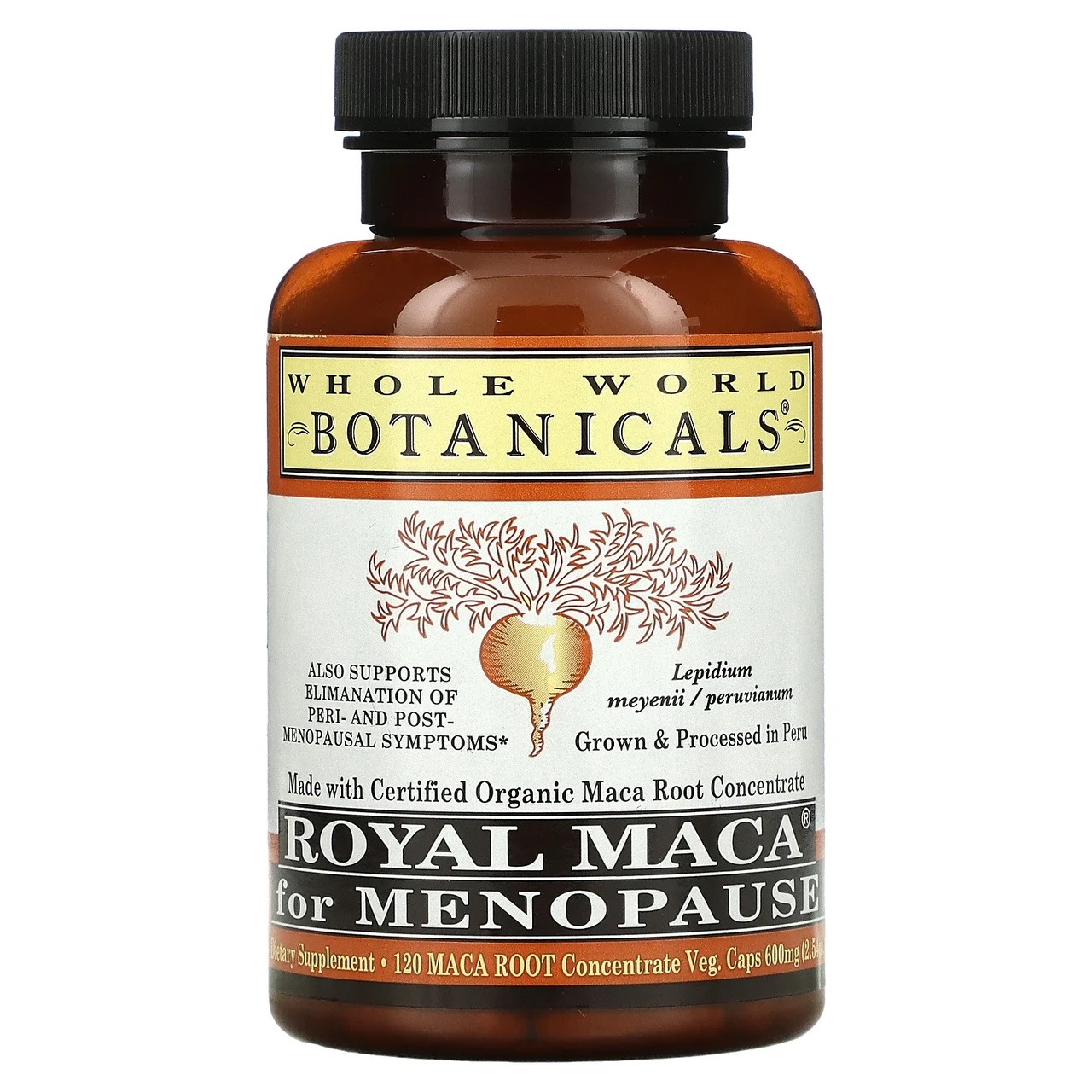 Whole World Botanicals, Royal Maca®, королевська маку для прийому при менопаузі, 500 мг, 120 вегетаріанських - фото 1 - id-p520922174