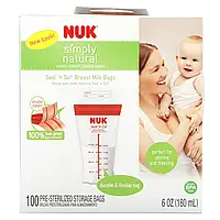 NUK, Seal 'n Go, пакетики для грудного молока, 100 стерильних пакетиків для зберігання, 180 мл ( 6 унций)