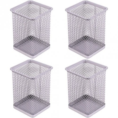 Стакан для ручок (органайзер) металевий квадратний 804 колір - срібло розмір 8 5х8 5х10