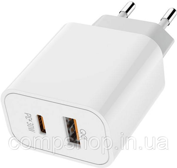 Пристрій зарядний мережевий Colorway Power Delivery Port PPS USB (Type-C PD + USB QC3.0) (30W) білий (код, фото 1